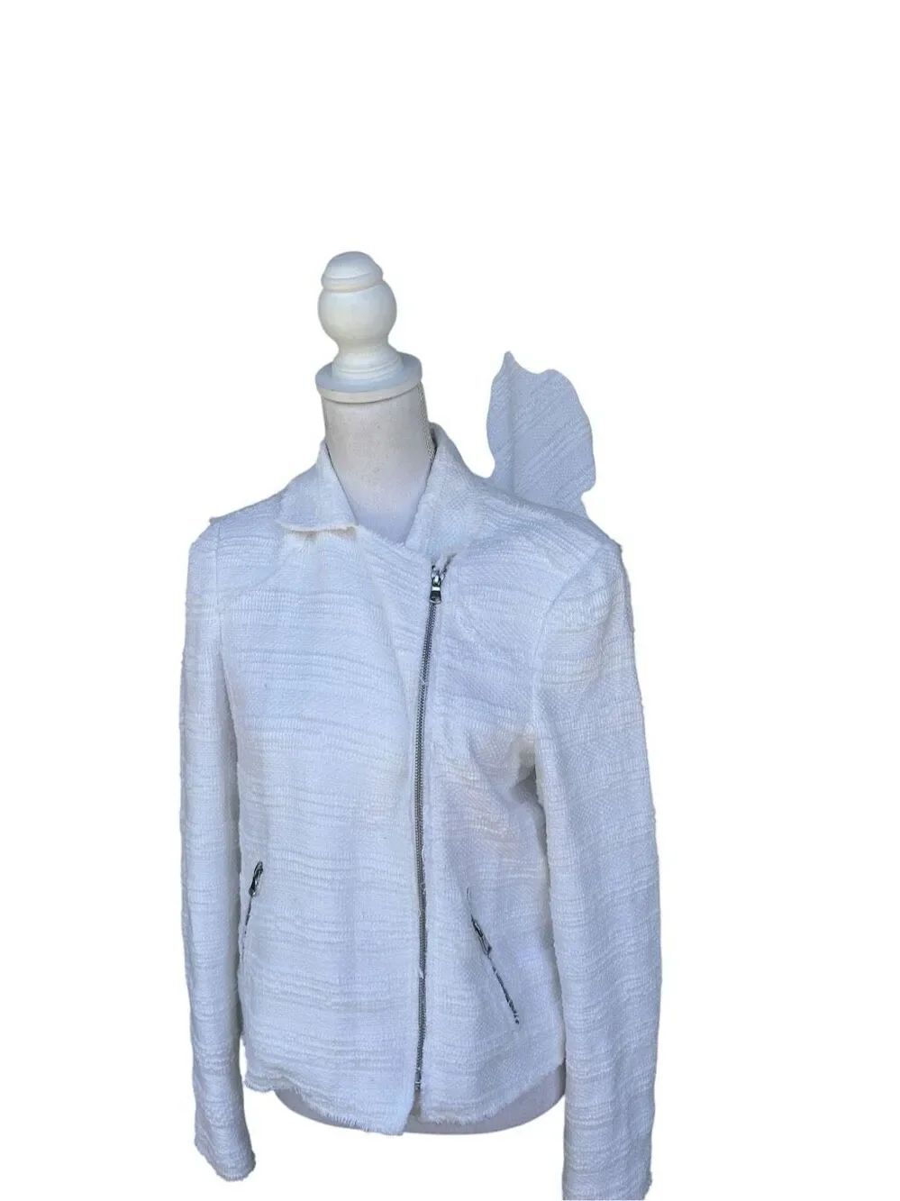 Rebecca Taylor Tweed Ivory Boucle Moto Jacket Size 10